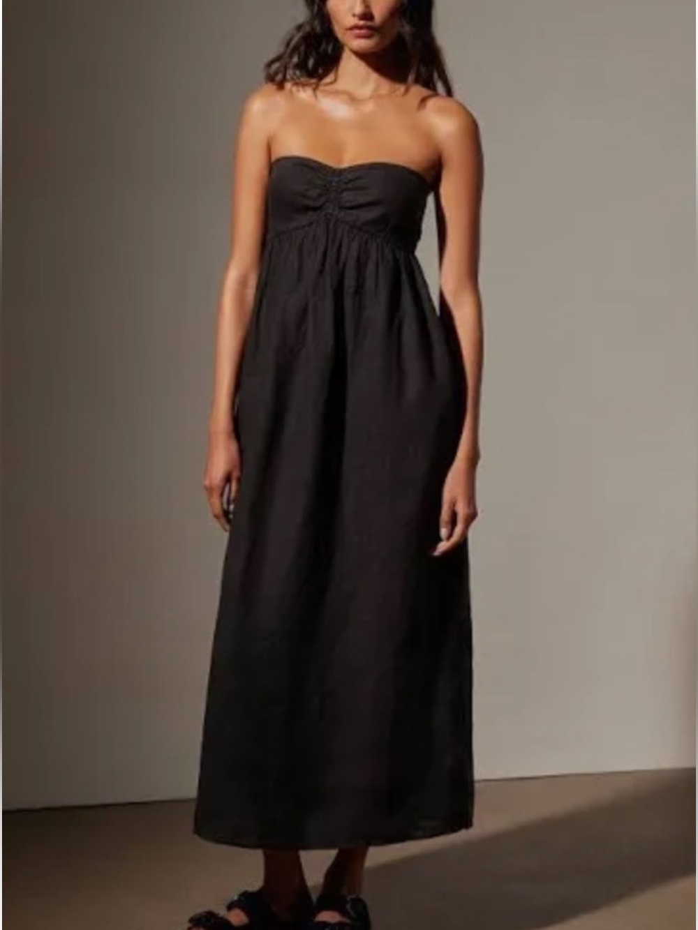James Perse Black 100% Linen Strapless Midi Maxi Dress Size 2 Medium layering